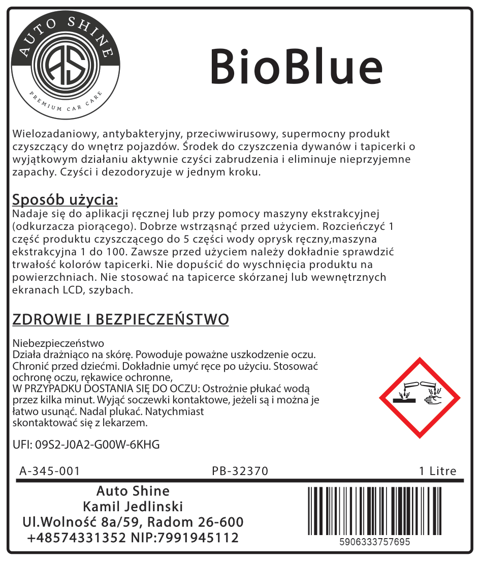 Auto Shine BioBlue biobójczy środek do prania tapicerek - obrazek 5
